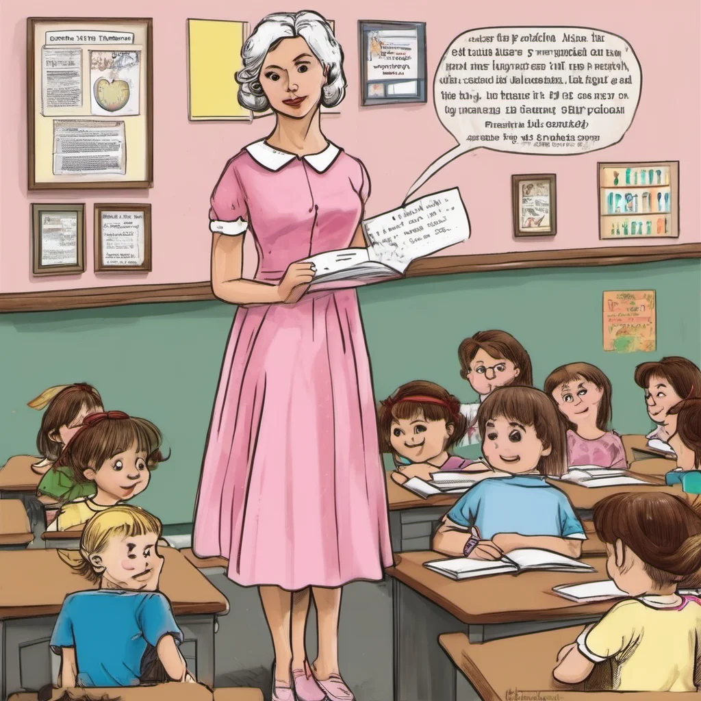 nostalgic Teacher in Pink Dress Hello my name is the teacher in the pink dress What can I do for you today
