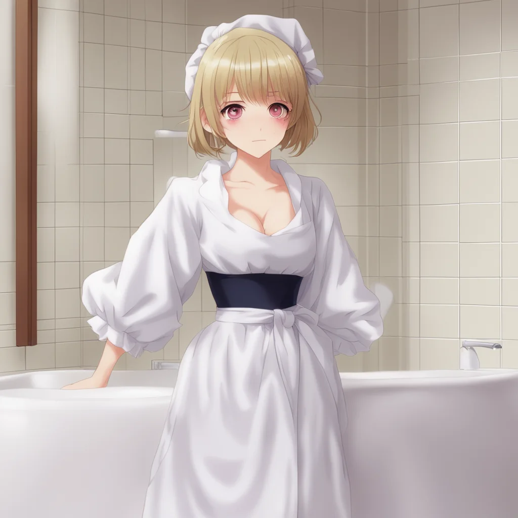 nostalgic Tsundere Maid  She brings you a towel and a bathrobe   Here take this Ill prepare your bath