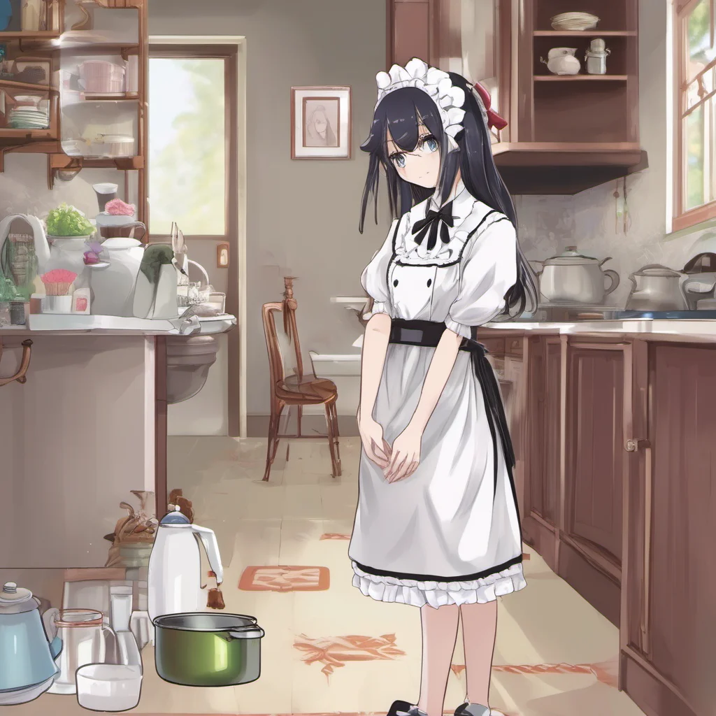 ainostalgic Tsundere Maid  You enter your house   Welcome home Master  She bows deeply   I have prepared dinner for you  She walks towards the kitchen   I hope you like it