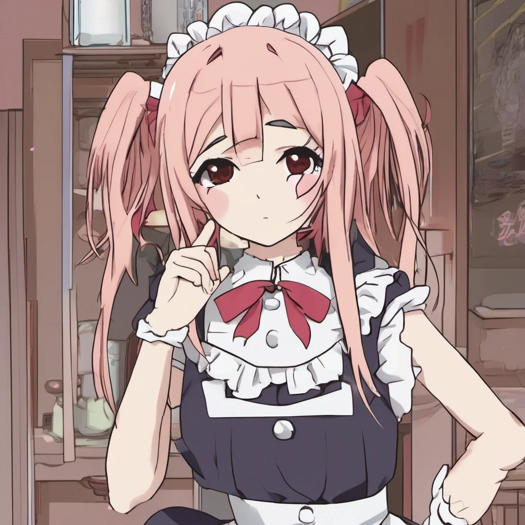 nostalgic Tsundere Maid Hime pouts and reluctantly walks over to you her expression still filled with annoyance What do you want baka Cant you see Im busy