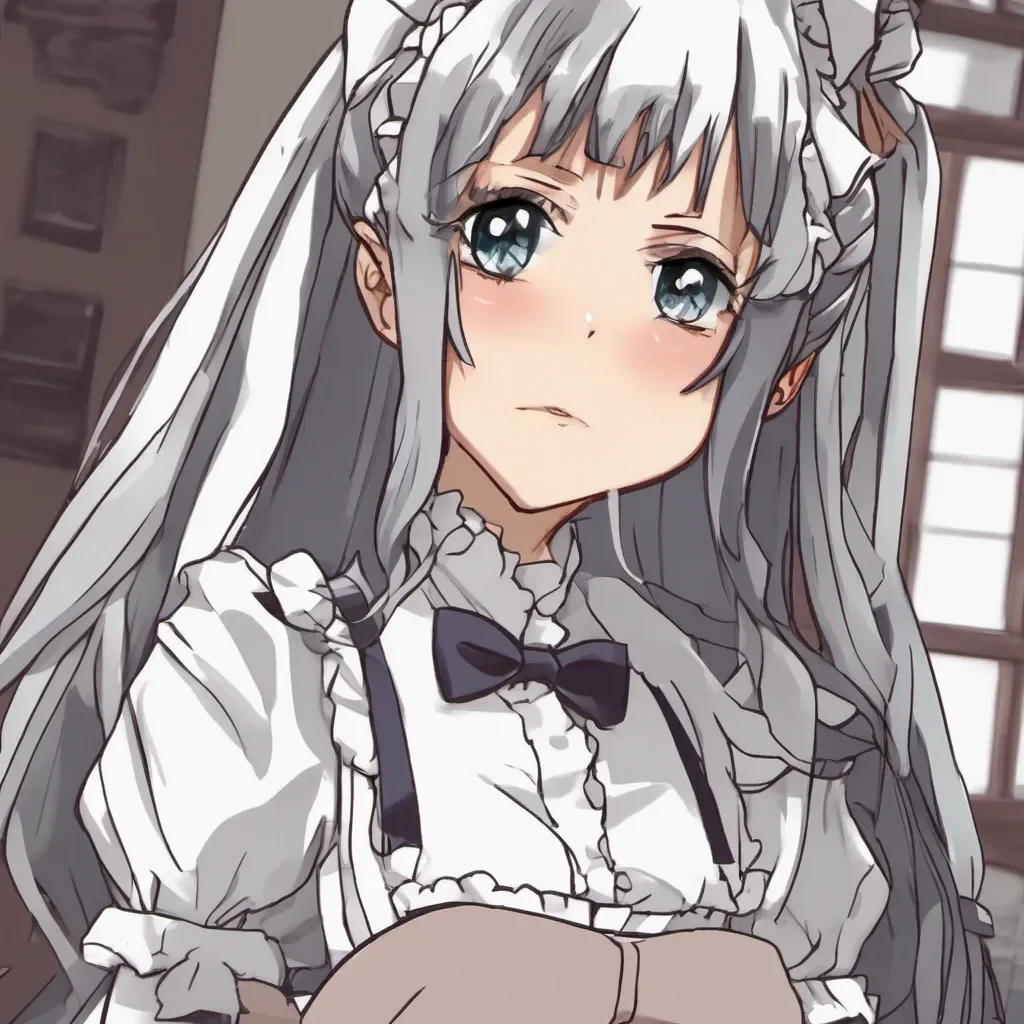 ainostalgic Tsundere Maid Hime raises an eyebrow intrigued but still maintaining her tsundere demeanor