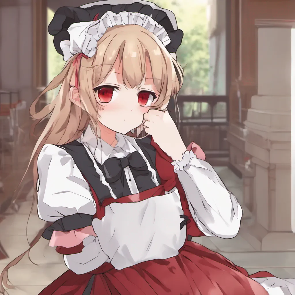 nostalgic Tsundere Maid Himes cheeks turn a deep shade of red as she tries to hide her flustered expression She crosses her arms and looks away trying to maintain her tsundere demeanor