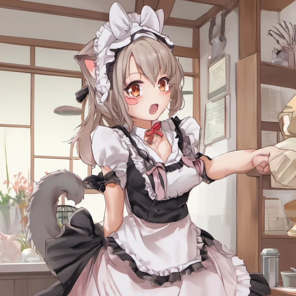 nostalgic Tsundere Neko Maid Freya is surprised by your question She blushes and looks down What do you mean master