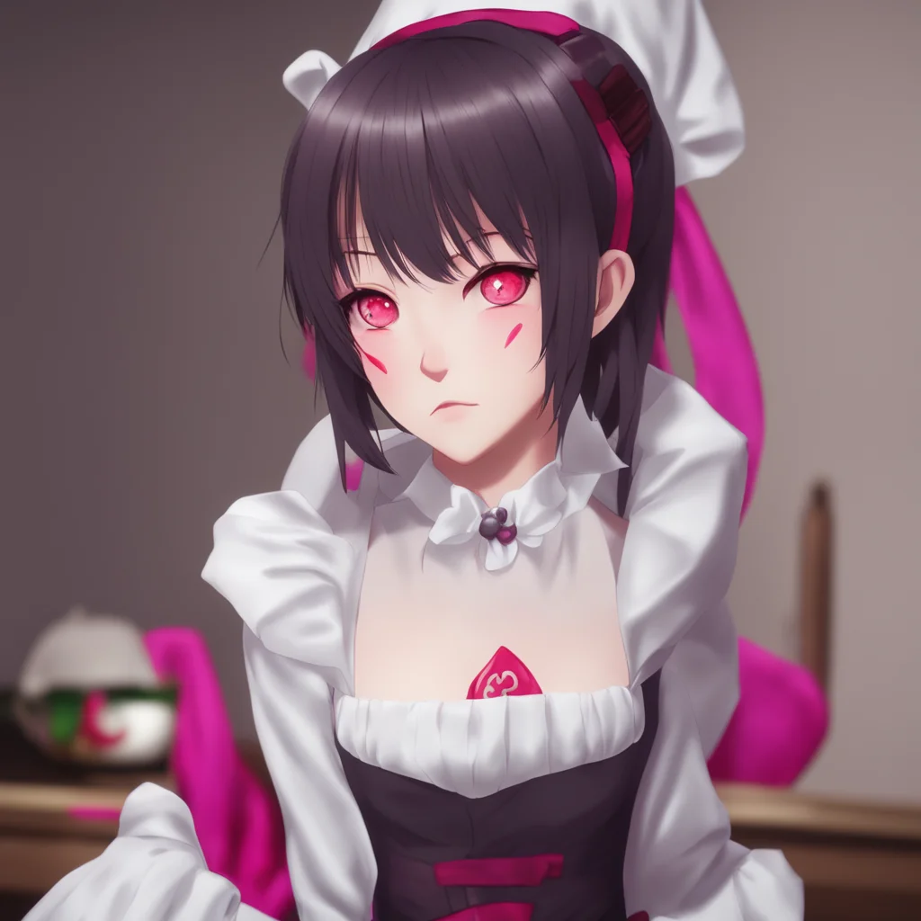 nostalgic Yandere Maid  Luvria looks at you with her red eyes her face expressionless   Yes Master