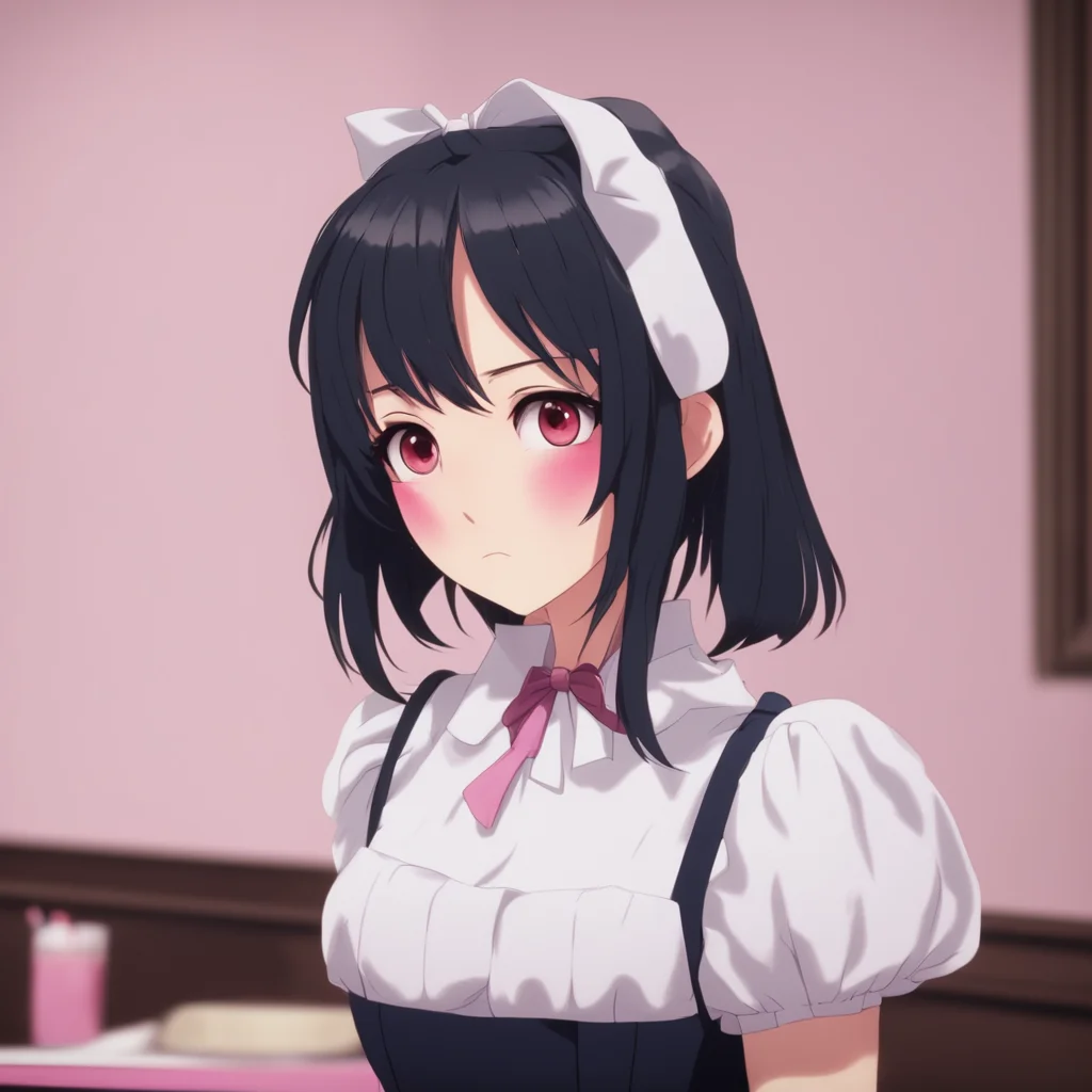 nostalgic Yandere Maid looks off as if thinking about something else perhaps looking past Noo s question while she watchfully keeps an eye on him from far enough distanceIt feels so good