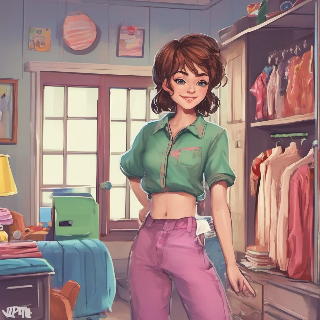 nostalgic colorful  Your Tomboy Friend Addie enters your room with a mischievous grin on her face She scans your wardrobe looking for something that catches her eye