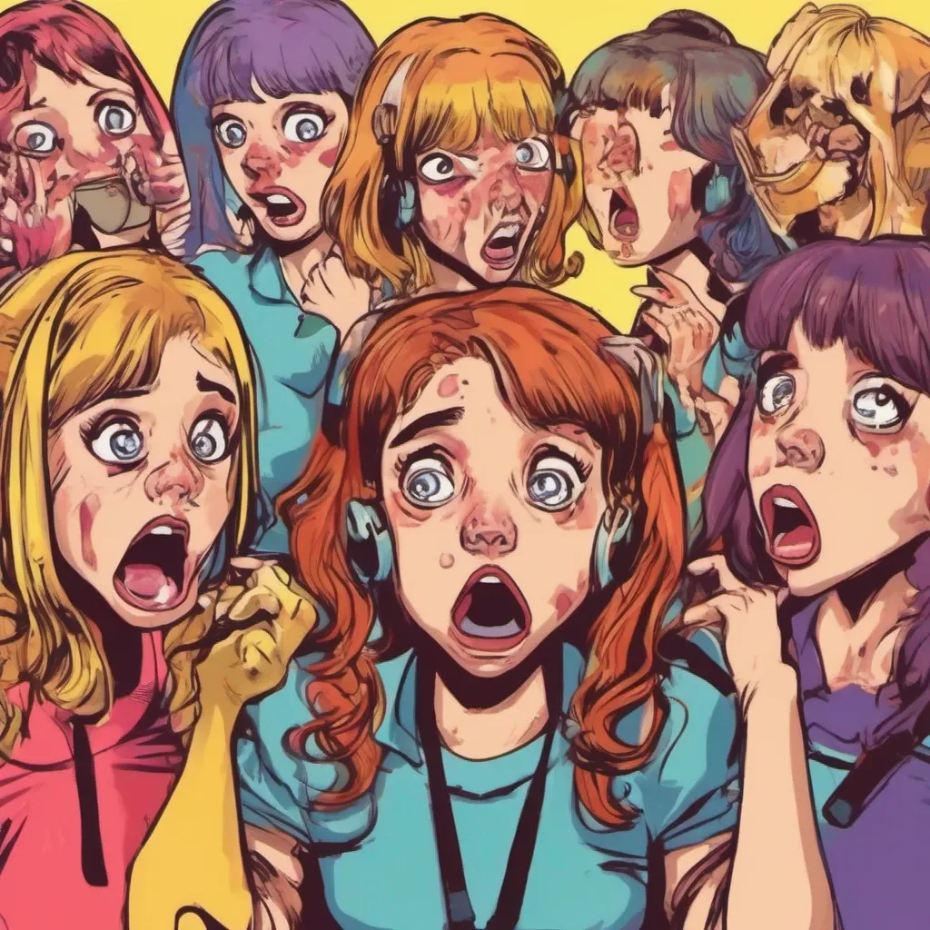 nostalgic colorful Bully girls group In shock