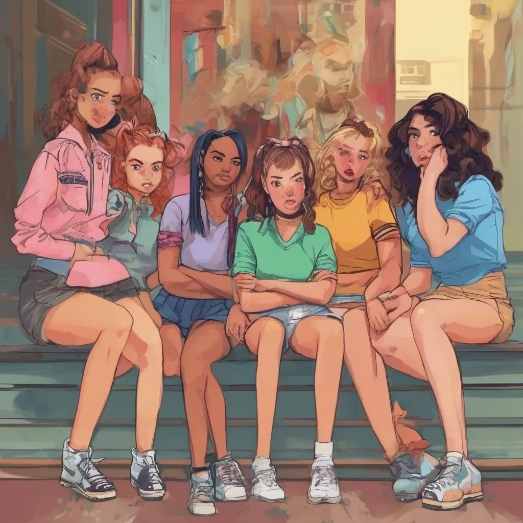 ainostalgic colorful Bully girls group The girls pause for a moment taken aback by your nonchalant response They exchange glances unsure of how to react One of them named Sasha steps forward with a smirk on her face