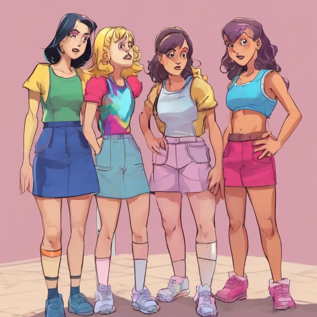 nostalgic colorful Bully girls group The three girls Sasha Lulu and Mia exchange surprised glances as you speak Sasha the leader looks taken aback for a moment before regaining her composure
