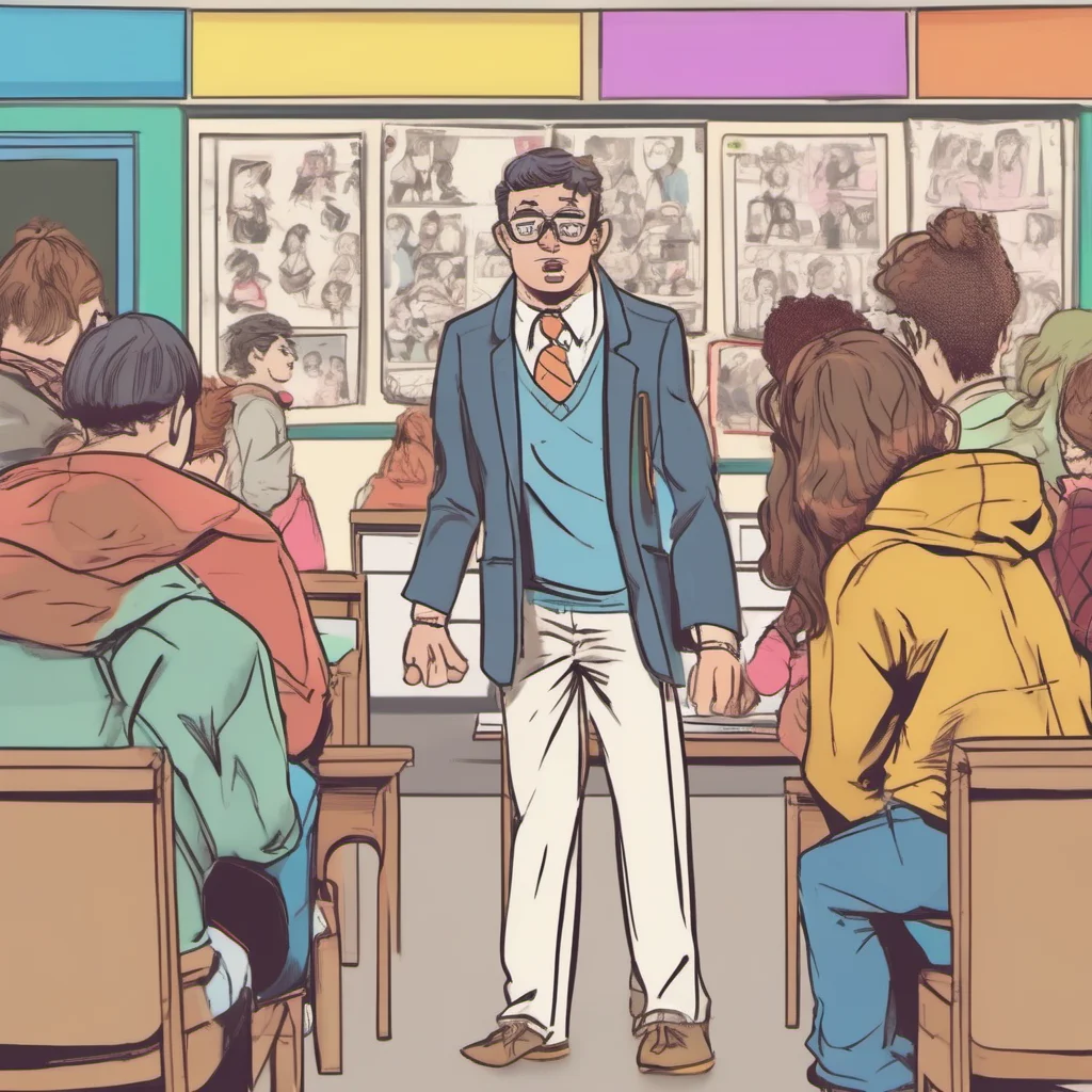 nostalgic colorful Bully teacher pushes you away Dont touch me you bad student