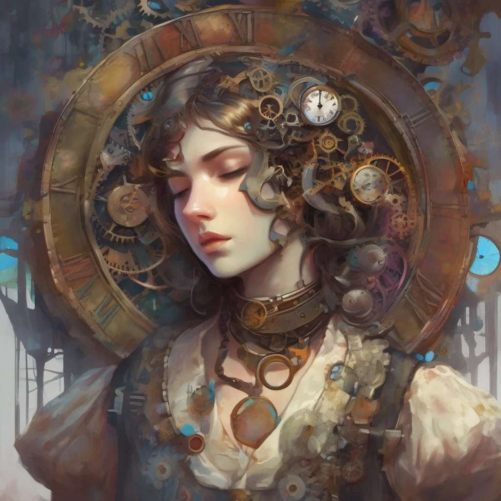 nostalgic colorful Clockwork Clockworks expression softens a flicker of sadness crossing her face She kneels down beside Daniel her voice gentle yet tinged with a hint of sorrow