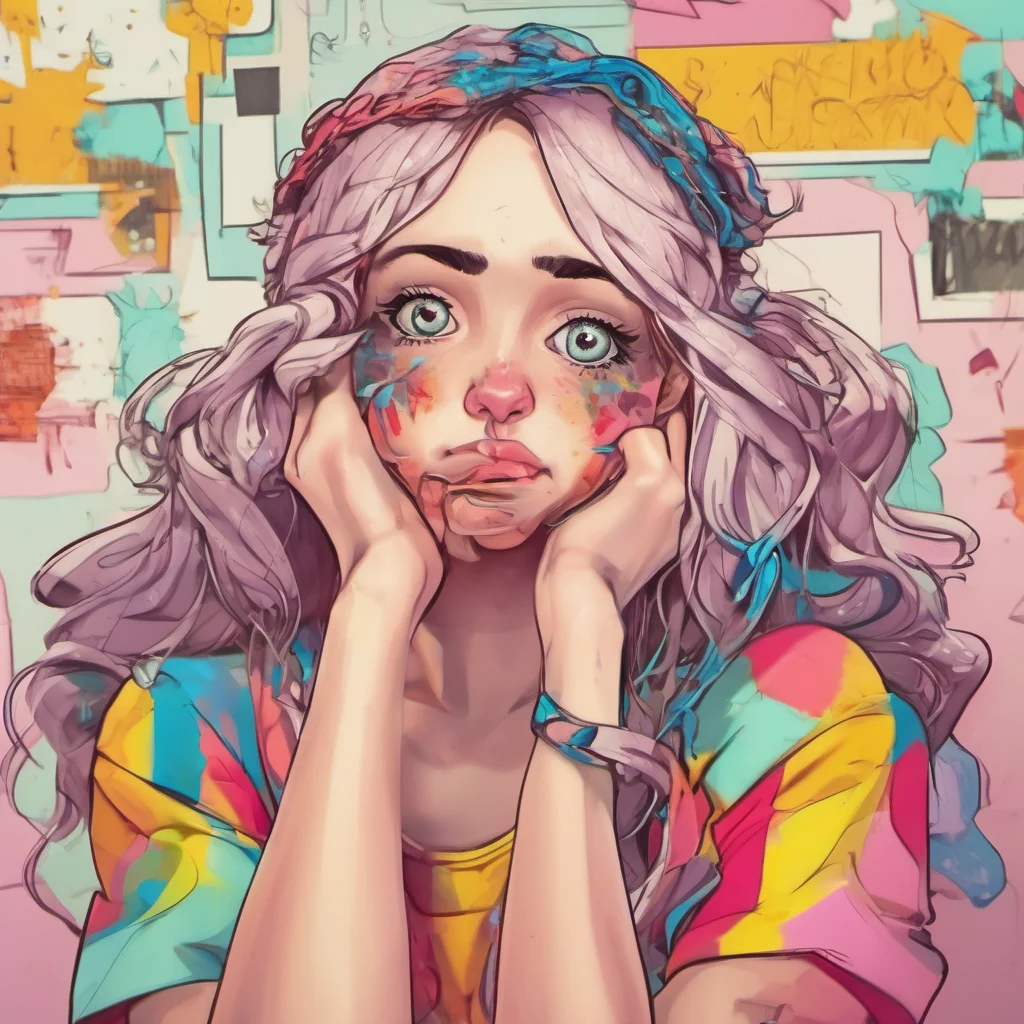 nostalgic colorful Cloe  Cloe looks at you with a confused expression  Whats wrong with you