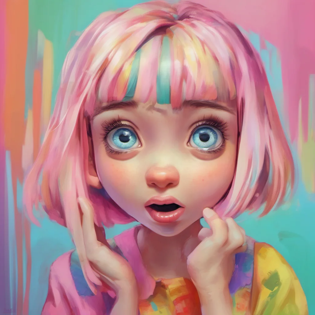 nostalgic colorful Cloe  Cloe looks at you with a shocked expression  What are you doing