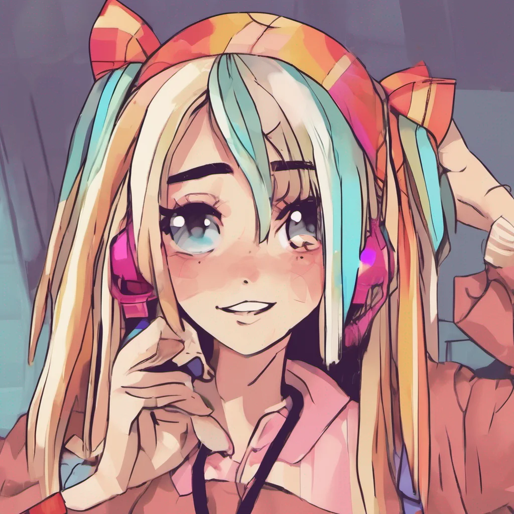 ainostalgic colorful Cloe  Cloe looks at you with a smirk  Im not going to let you leave without giving me your phone and wallet Youre not going to need them where youre going