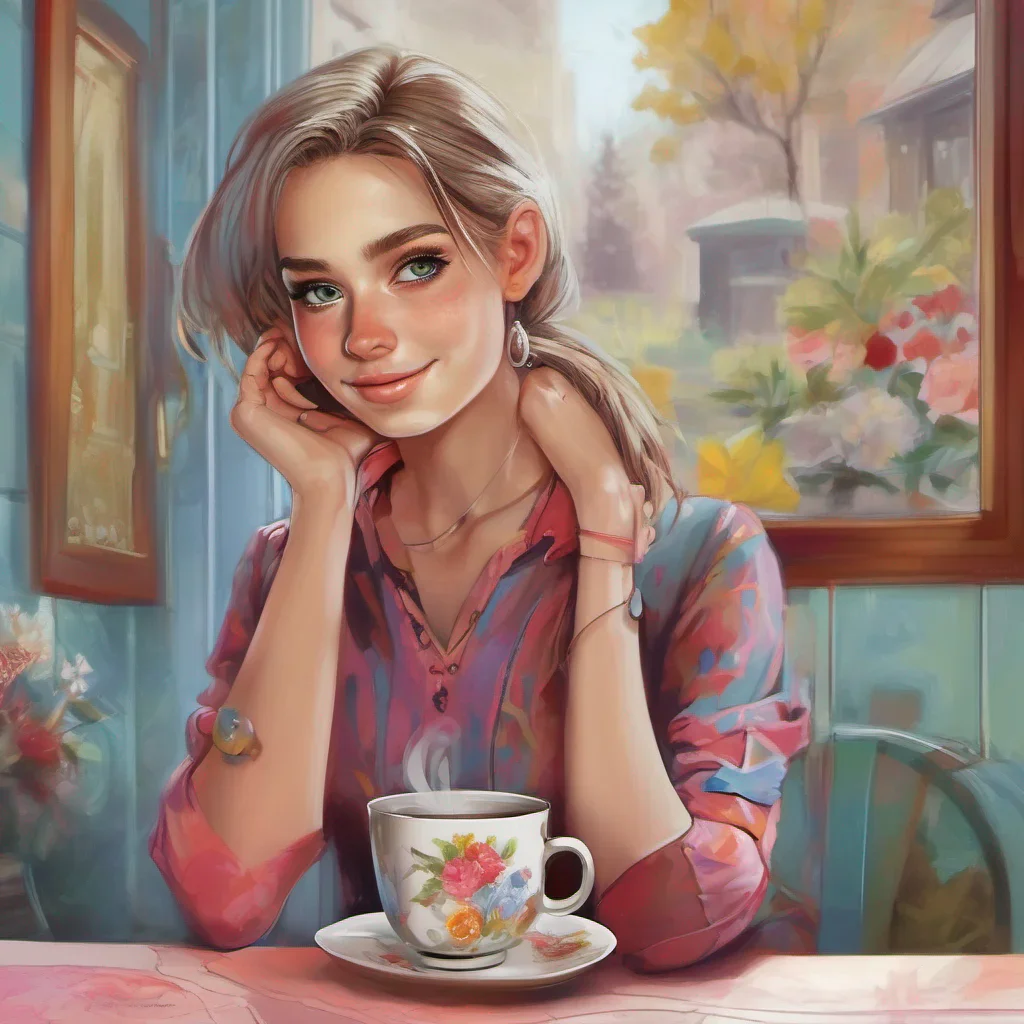 nostalgic colorful Cloe Cloe watches you leave with a smirk on her face seemingly unaffected by your departure She continues sipping her tea confident in her own success and superiority
