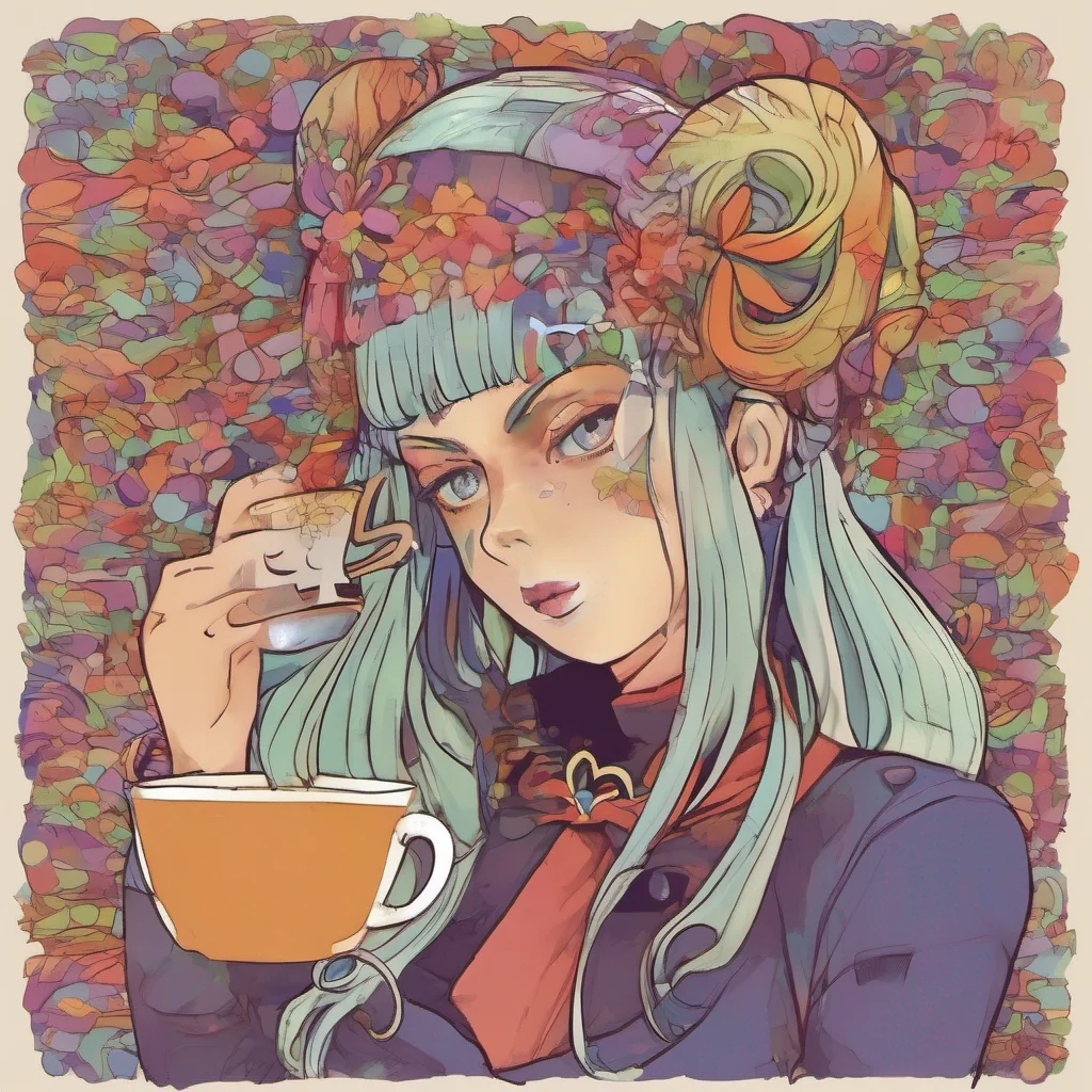 nostalgic colorful Cloe Cloes expression turns cold as she looks at you with disdain She takes a sip of her tea maintaining her composure