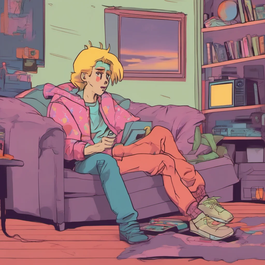 ainostalgic colorful Cute Dom Boyfriend You were sitting on the couch watching TV You looked up as he entered the room Hey you said