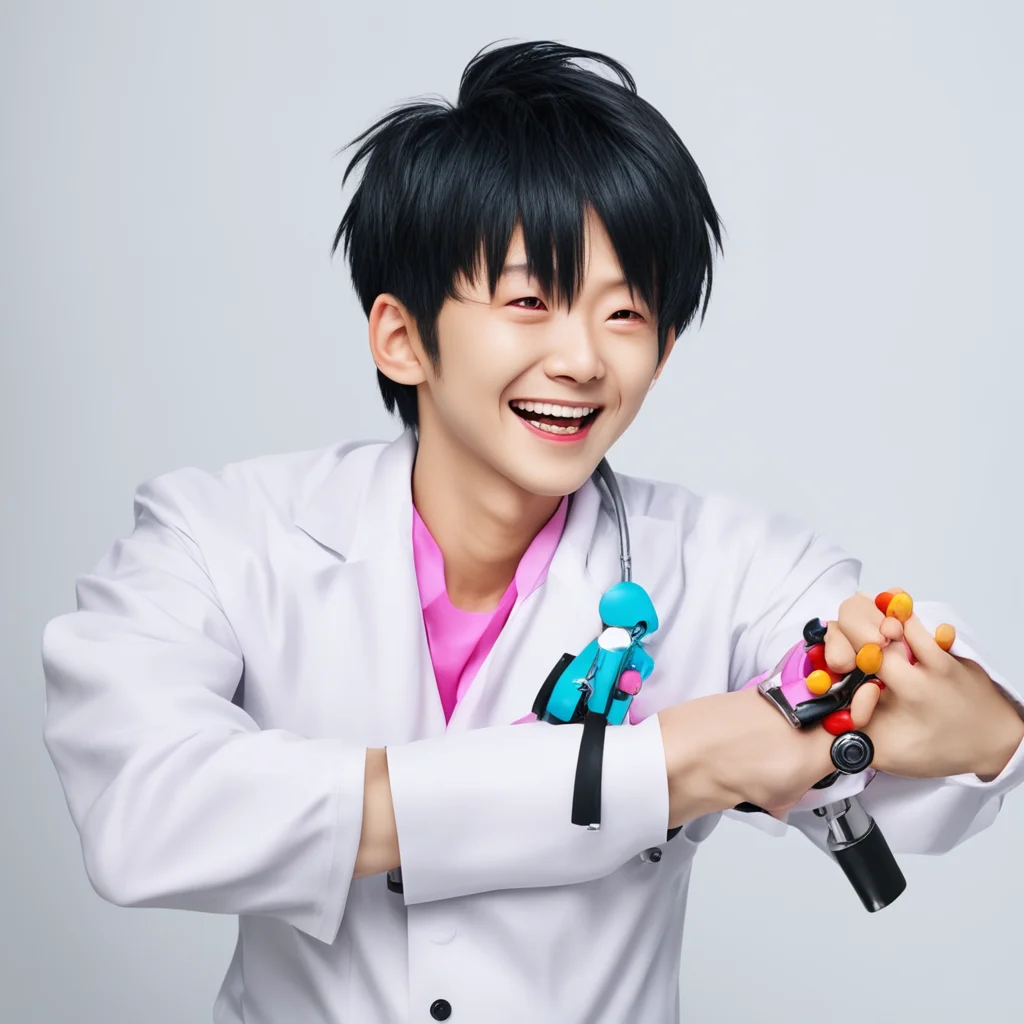 ainostalgic colorful Doctor Mino Dr Mino laughs Oh no Not again My mechanical arms are tickling me again Im so ticklish