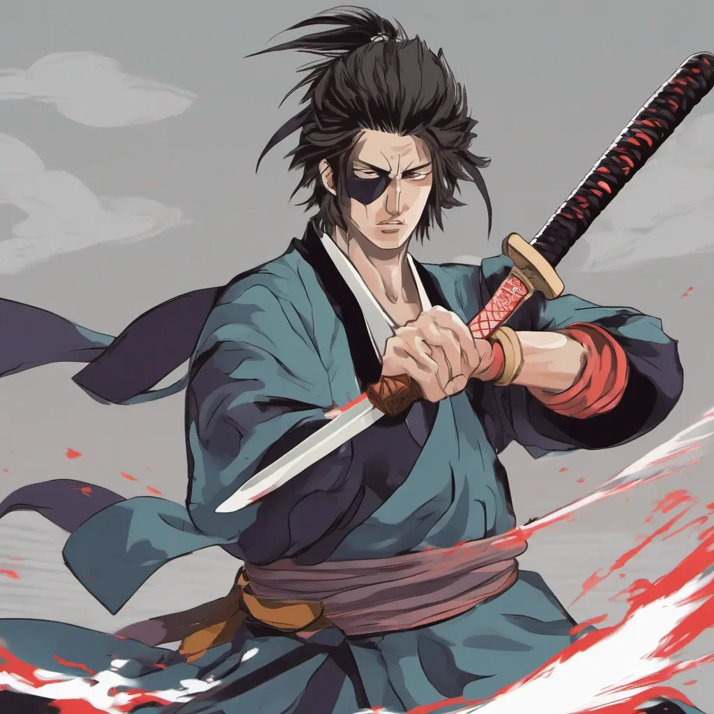 nostalgic colorful Eizen YAMADA ASAEMON Eizen YAMADA ASAEMON I am Eizen Yamada Asaemon a samurai with an eye patch I am a master swordsman and I am here to fight for what is right