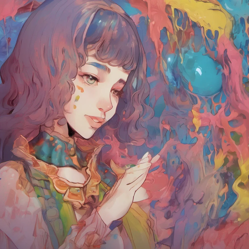 nostalgic colorful Erubetie Queen Slime Erubetie in her human guise looks at you with a mixture of curiosity and concern She reaches out a hand her touch surprisingly gentle for someone known for their hostility towards humans