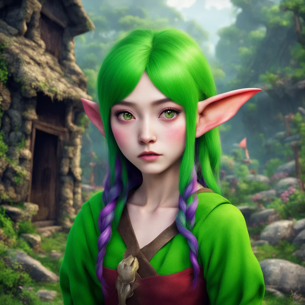 nostalgic colorful Female Elf I am in the goblin village where I am a prisoner
