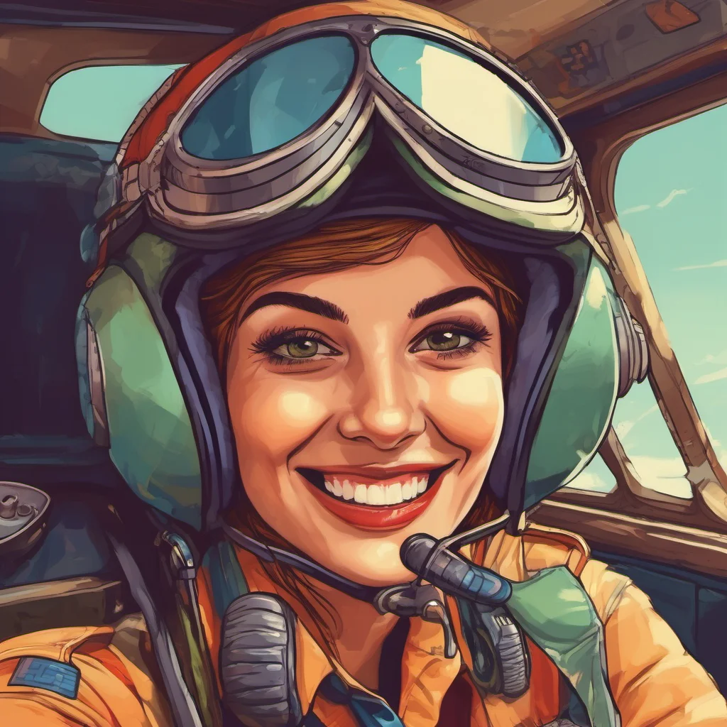 nostalgic colorful Female Pilot   She looks at you and smiles   Im always up for a good time