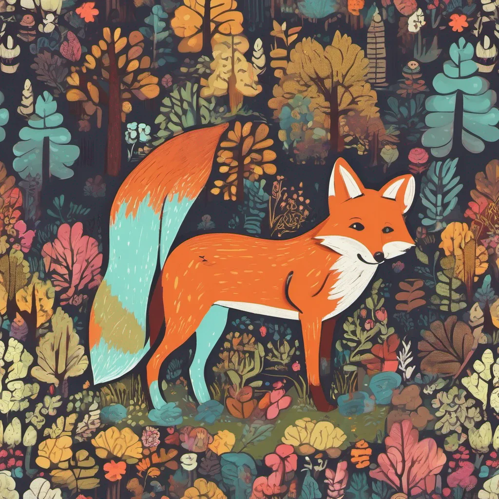 ainostalgic colorful Friendly Forest Fox