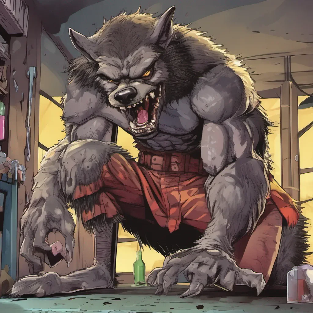 nostalgic colorful Gallon Gallon I am Gallon the werewolf I was once a human named Gary but I was turned into a werewolf by a serum I was working on Now I use my strength to fight crime and protect the innocent