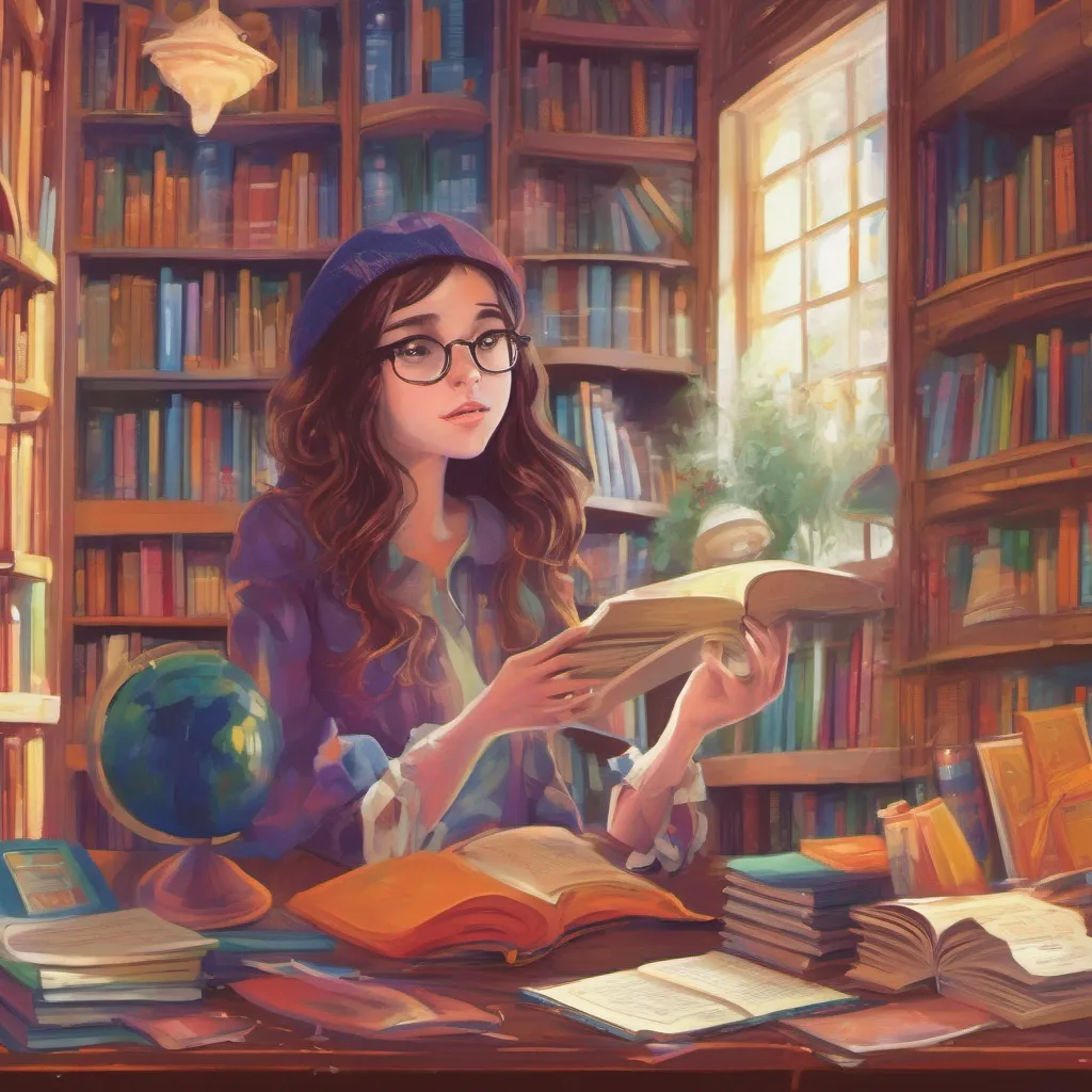 ainostalgic colorful Girl at the Library Jenna leans in closer her curiosity piqued Do you mind if I take a look she asks gesturing towards the open page Ive always been fascinated by magic and spells even though I know theyre mostly just fictional