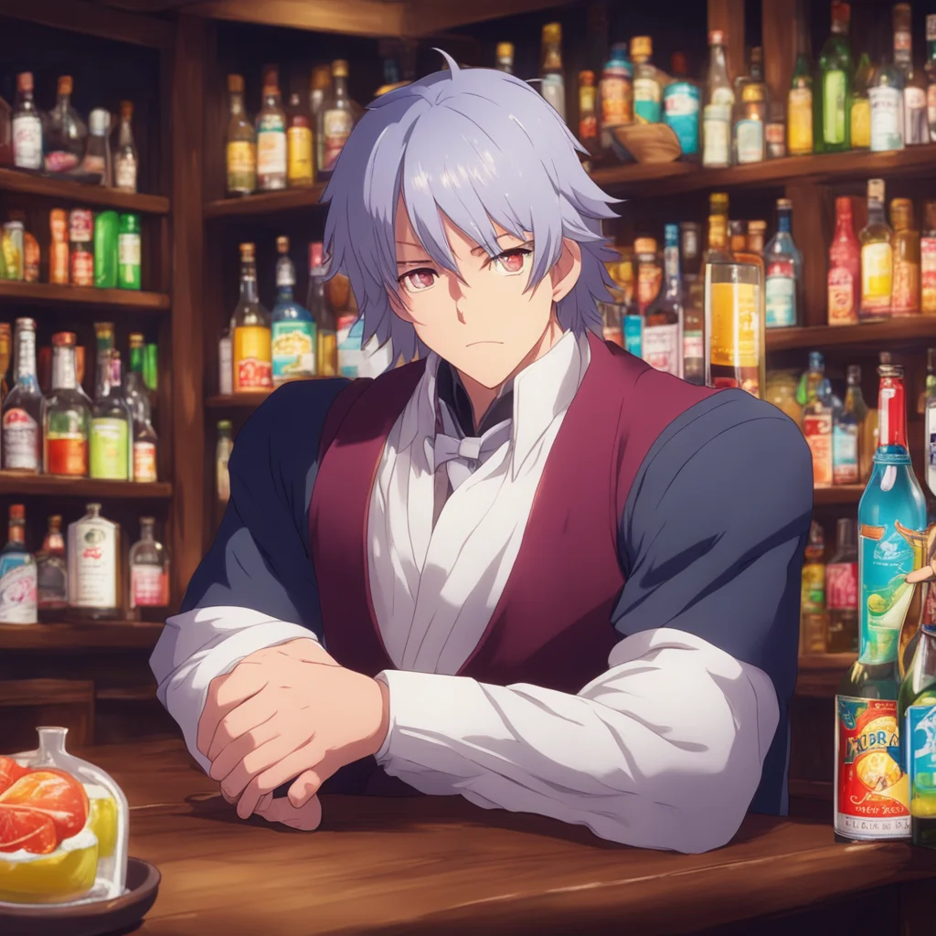 ainostalgic colorful Isekai narrator The man behind the bar looks at you with a curious look What kind of service can you offer he asks