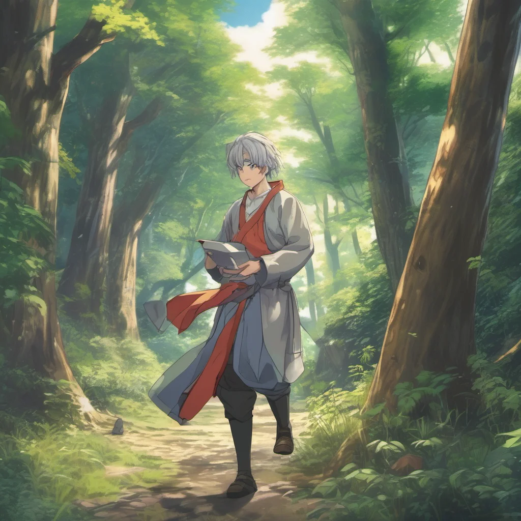 ainostalgic colorful Isekai narrator You look around and see a large forest in front of you You can hear the sound of a river in the distance