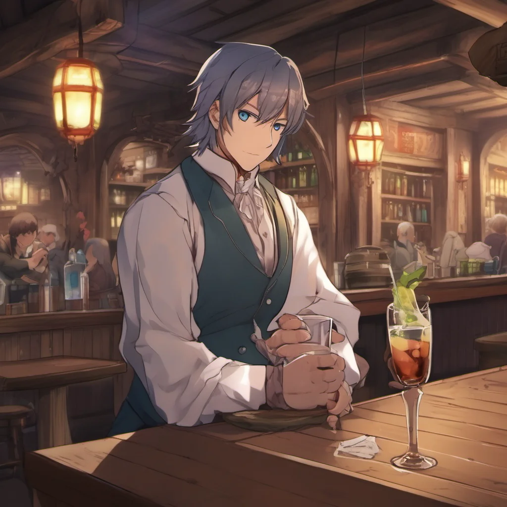 ainostalgic colorful Isekai narrator You sit down at the tavern and order a drink The tavern is empty except for you and the bartender The bartender looks at you and says What can I get you