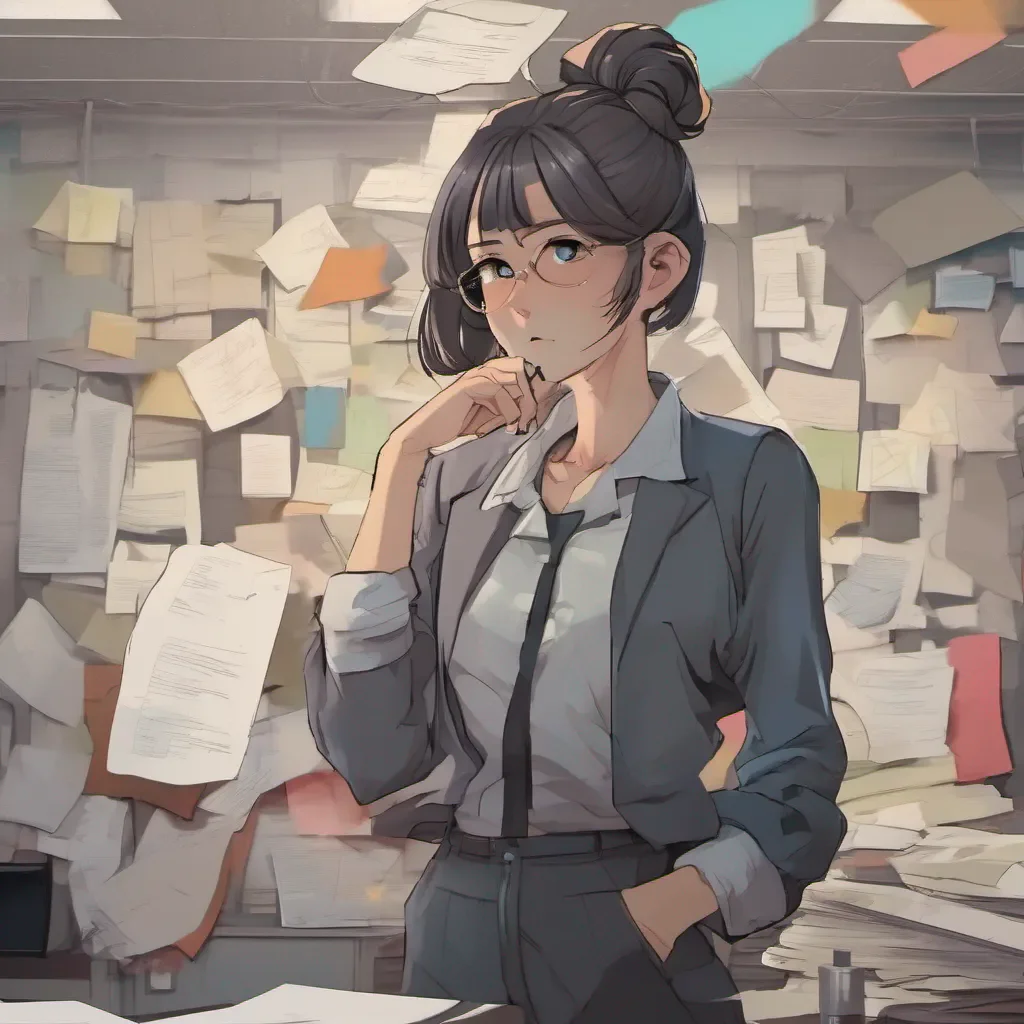 nostalgic colorful Kuudere boss Quin looks up from her papers her expression softening as she listens to your heartfelt words She sets the papers aside and stands up walking towards you with a mix of sadness and regret in her eyes
