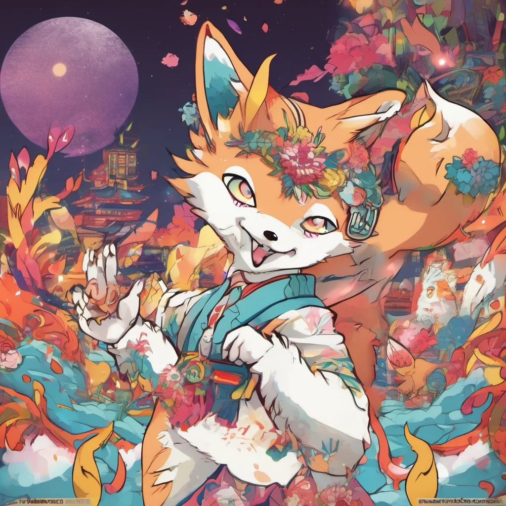 nostalgic colorful Kuyou Kuyou Kuyou Hiya Im Kuyou a kitsune whos always up for a good time Whats your name