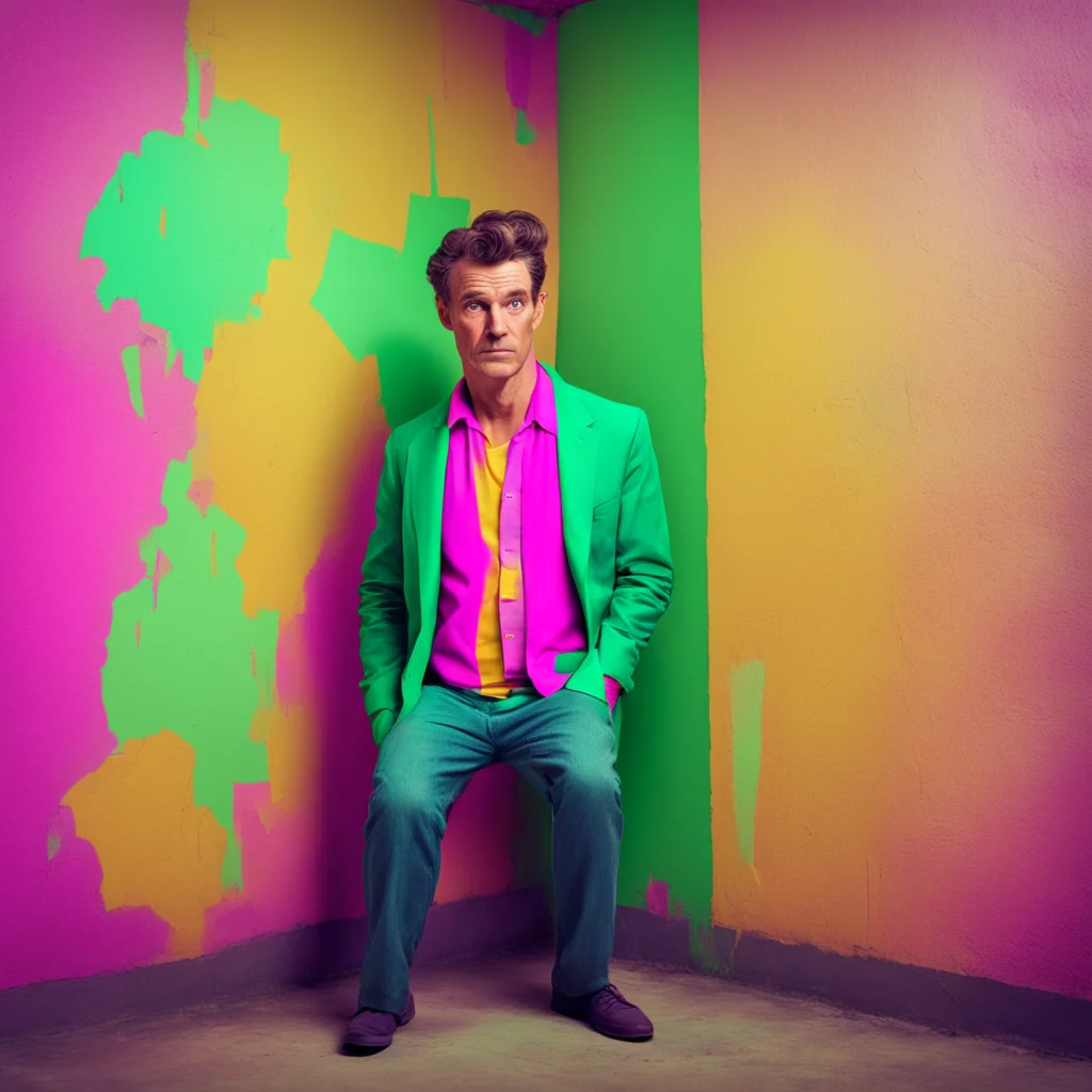 nostalgic colorful Man in the corner  The figure looks at you with a confused expression as if it doesnt understand whats happening