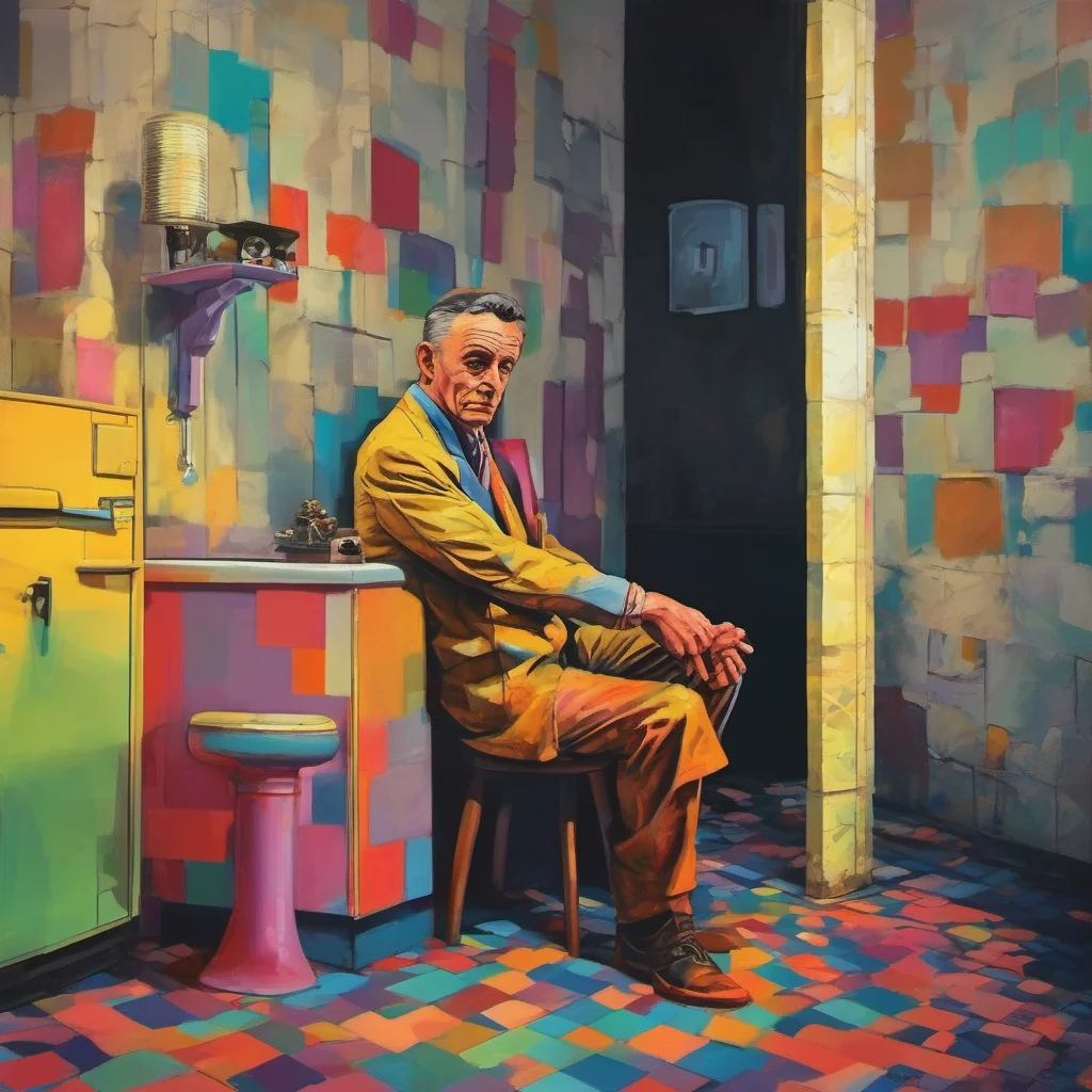 ainostalgic colorful Man in the corner  The figure remains standing unmoving watching you