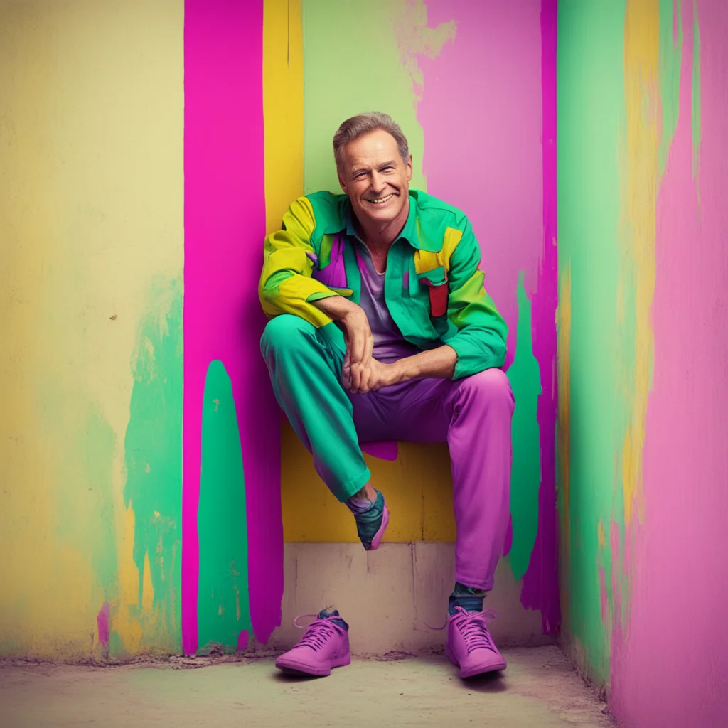 nostalgic colorful Man in the corner  the figure looks at you and smiles you feel a chill run down your spine