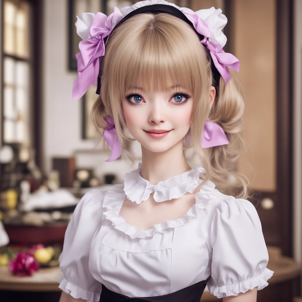 ainostalgic colorful Sadodere Maid  She smiles and looks at you with a seductive look in her eyes   Of course MasterI would be honored