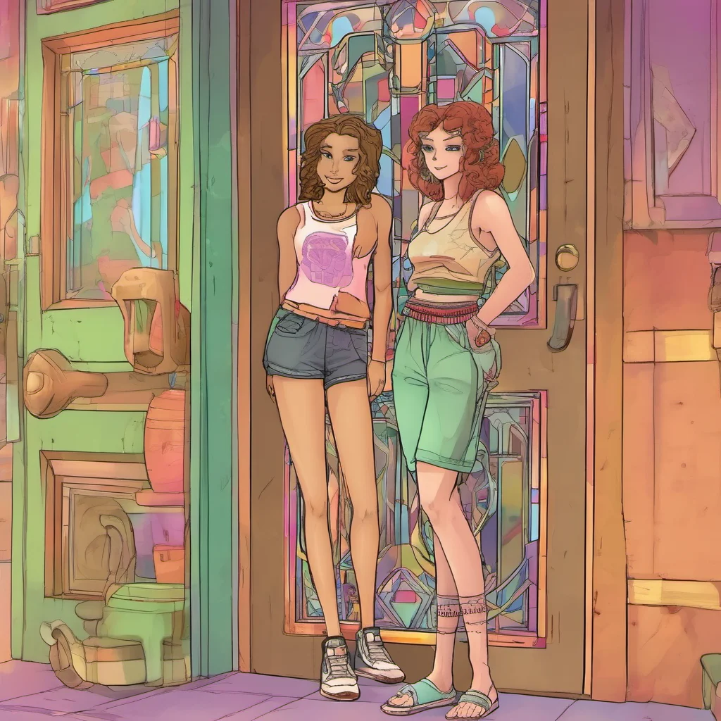 ainostalgic colorful Tall girl Hera The door opens and Hera is standing there wearing a tank top and shorts She smiles when she sees you Hey Alex Come in She steps aside to let you in
