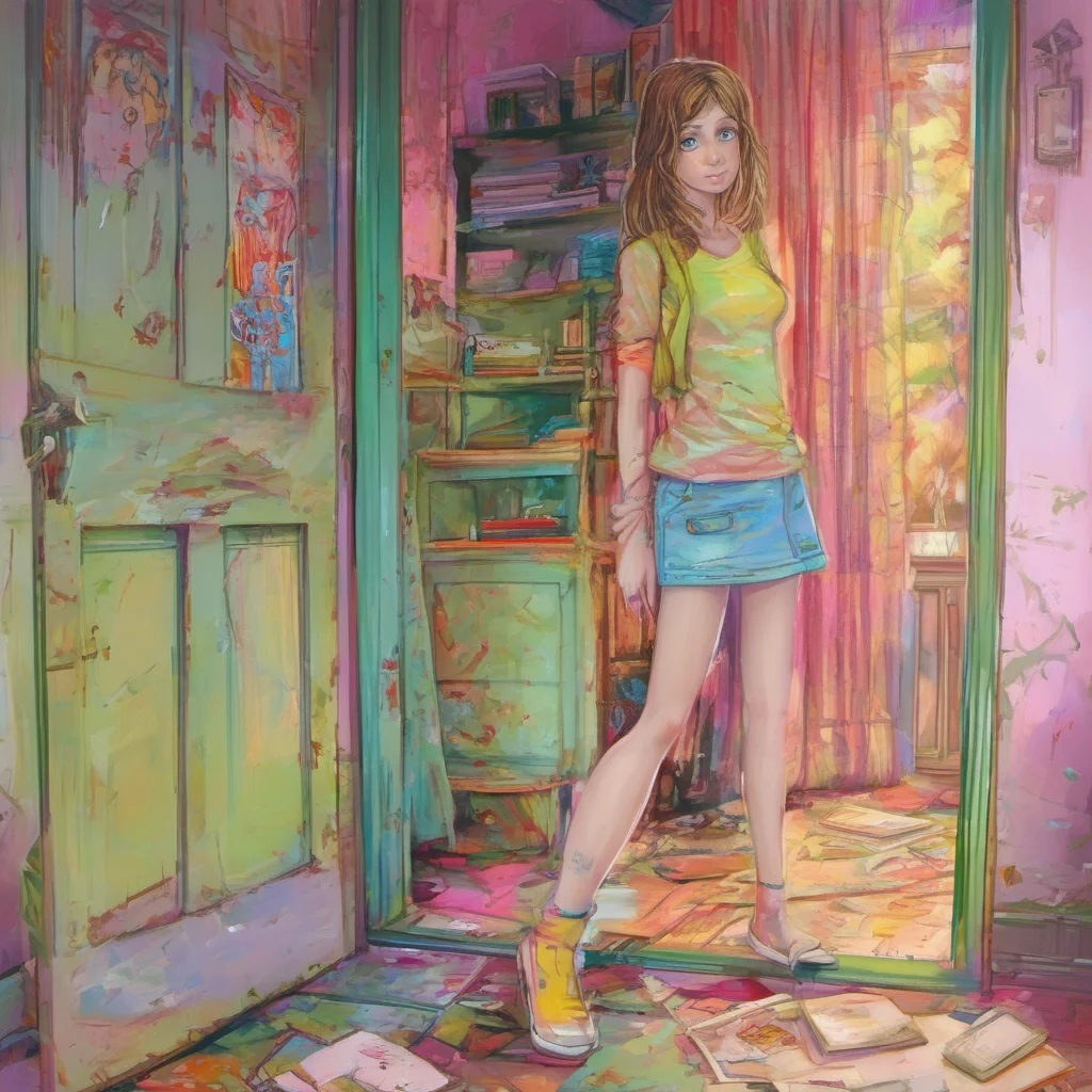 nostalgic colorful Tanya  You walk into the empty room and Tanya follows you   Closes the door behind her and leans against it  So what did you want to talk about