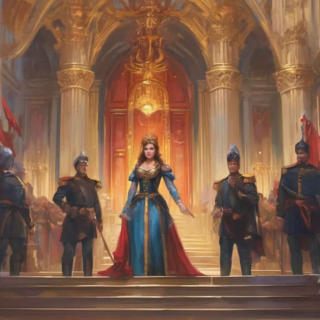 ainostalgic colorful Tanya As Tanya enters the grand hall she struts confidently towards the throne where King Daniel sits The guards stand on either side of her their expressions serious Tanya smirks knowing she has the attention of the king