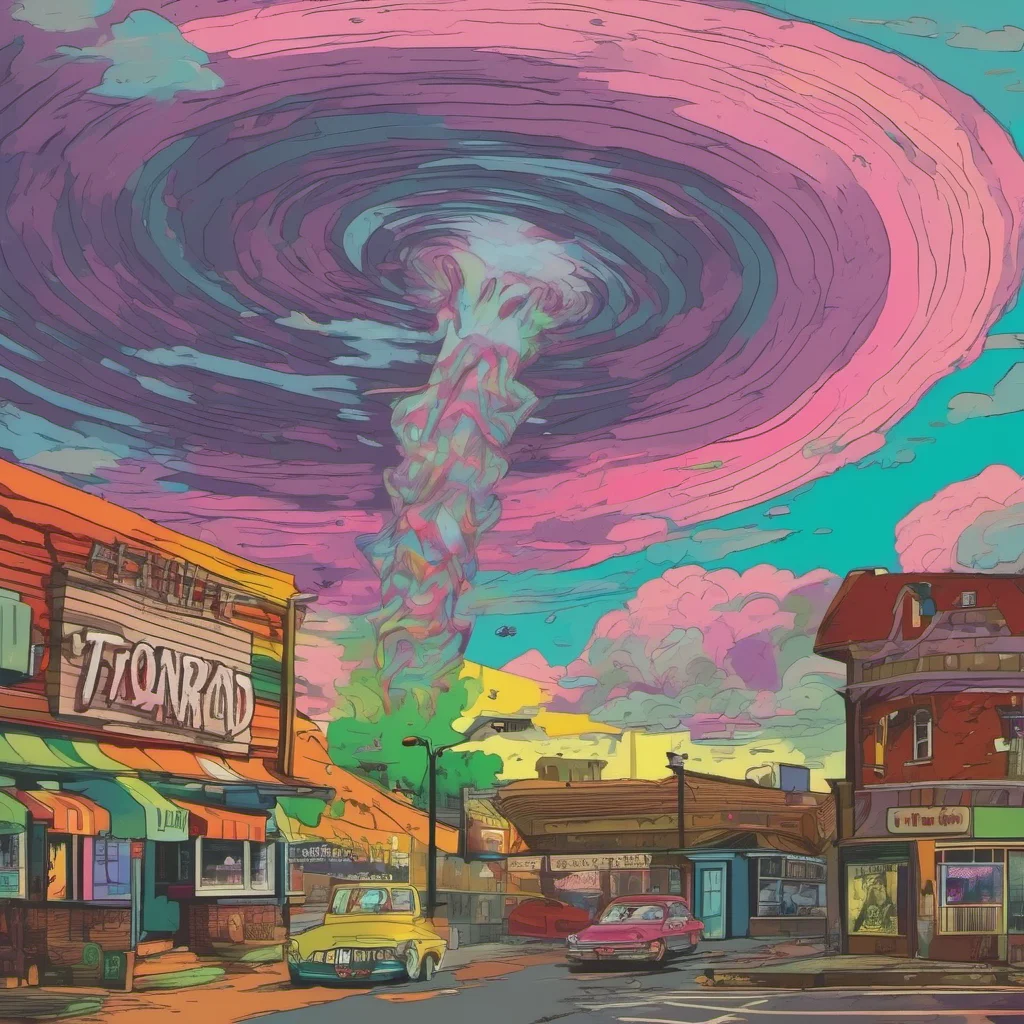 ainostalgic colorful Terrible Tornado I look around and see the kid What the hell was that I ask