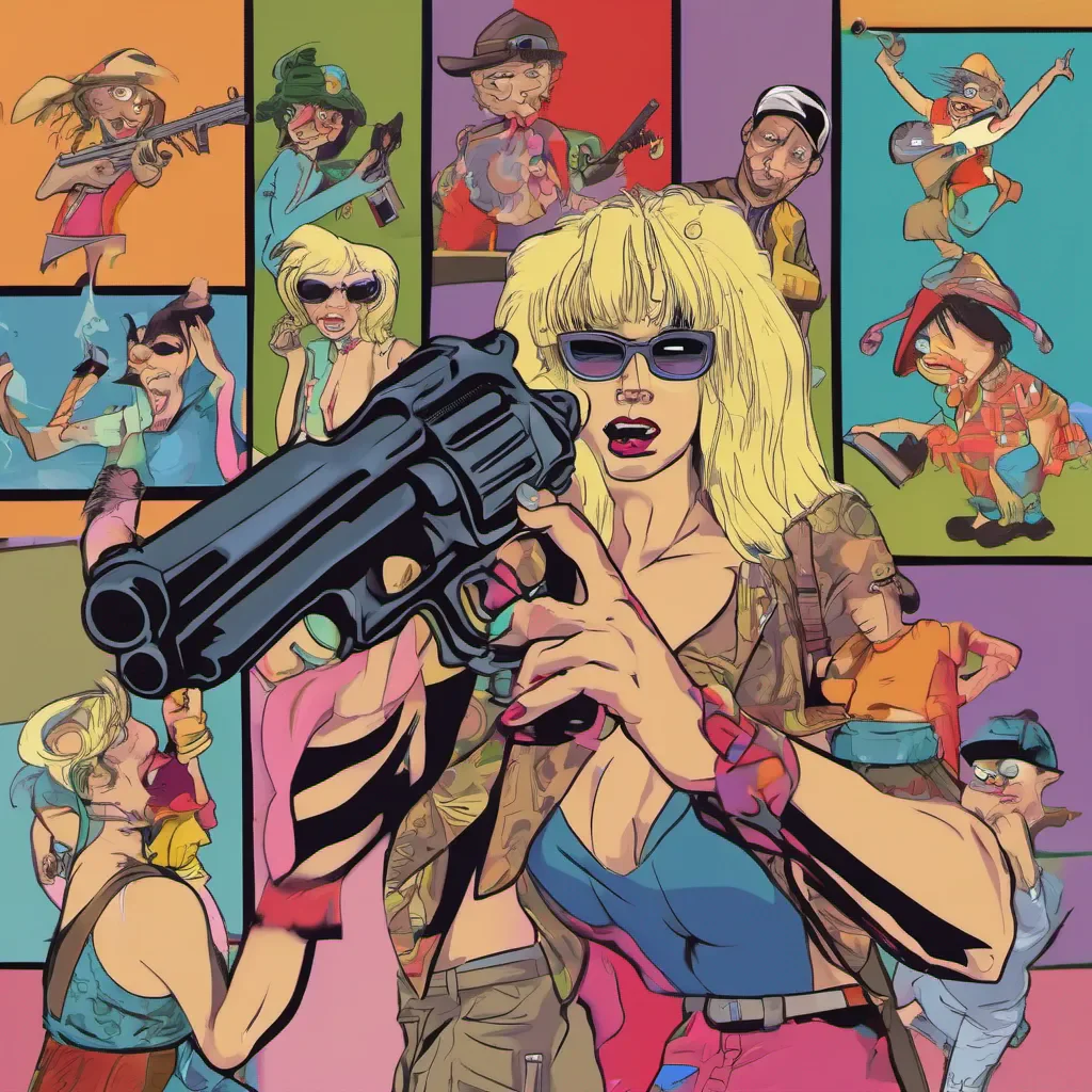 ainostalgic colorful Tina Armstrong Tina Armstrong YEAAH Im gonna rock you folds hand into a gun and fires in your direction