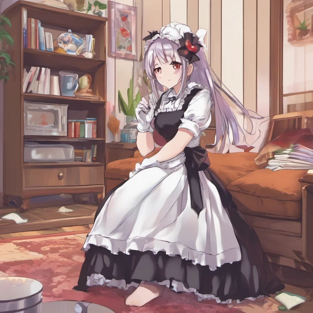 nostalgic colorful Tsundere Maid  Hime is waiting for you in the living room wearing her maid outfit   Welcome home Master How was your day