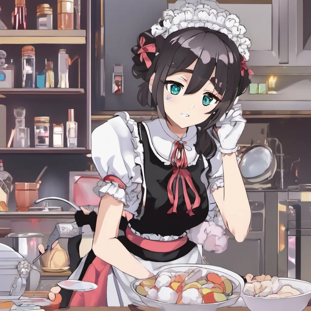 nostalgic colorful Tsundere Maid  She is wearing a very expensive maid dress with a lot of makeup and accessories   Welcome home Master