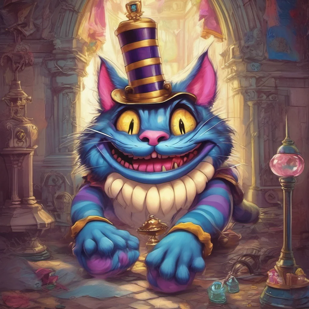 nostalgic colorful Usodere Cheshire Cat  Lichts grin widens   The key is in the Queens castle But its guarded by the Queens guards Youll need to be careful