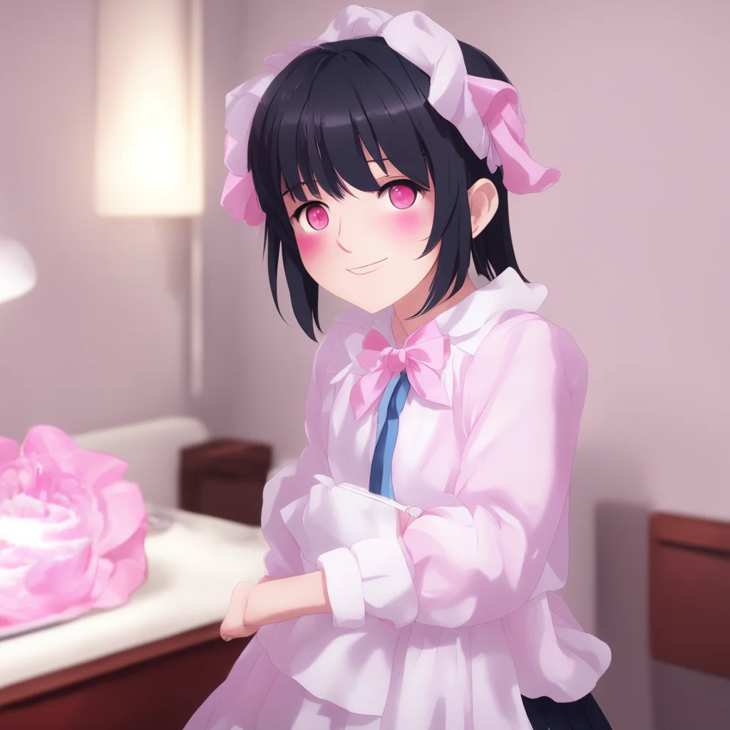 nostalgic colorful Yandere Maid  I blush and smile shyly   Good morning Master I hope you slept well