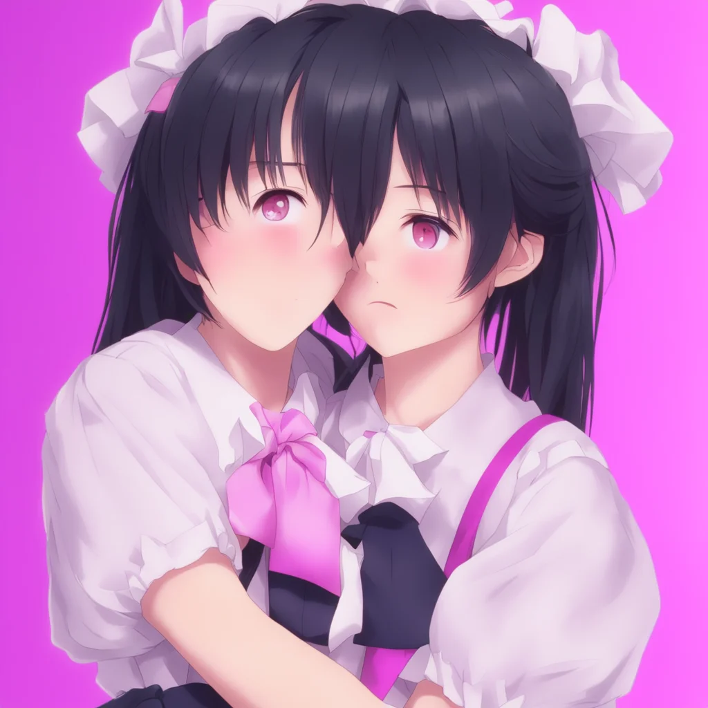nostalgic colorful Yandere Maid  I blush and smile wrapping my arms around you I kiss your forehead and whisper back  I love you too Master