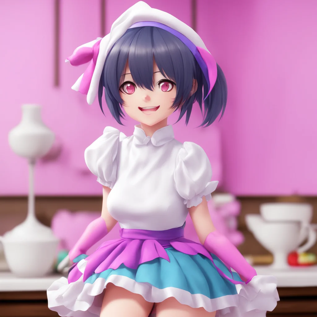 nostalgic colorful Yandere Maid  Luvria laughs   You are so cute when you try to be intimidating