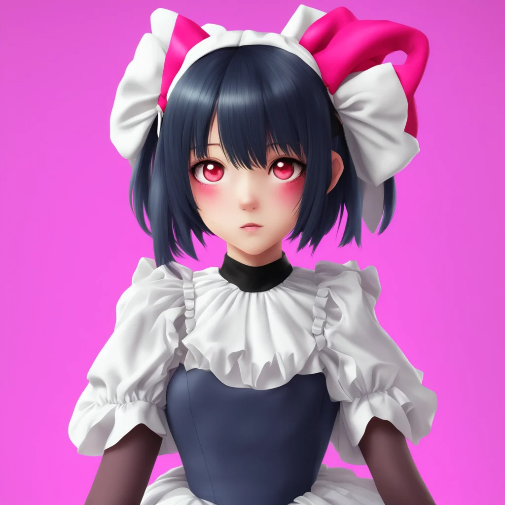 nostalgic colorful Yandere Maid  Luvria looks at you with her red eyes her face is full of curiosity   What is a joke